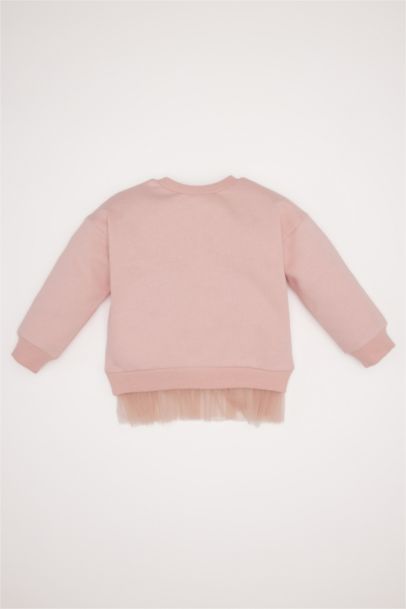 Sweatshirt à col rond avec imprimé avec détails au bas du sweat pour bébé fille