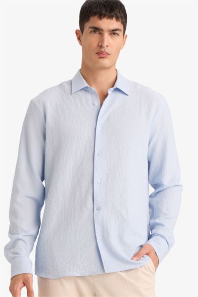 Modern Fit Polo Collar Woven Long Sleeve Shirt