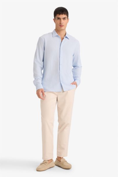 Modern Fit Polo Collar Woven Long Sleeve Shirt