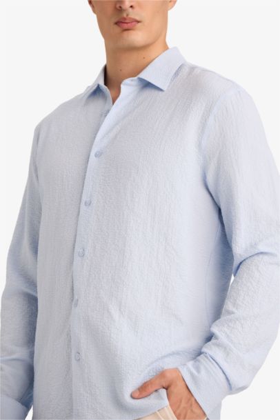 Modern Fit Polo Collar Woven Long Sleeve Shirt