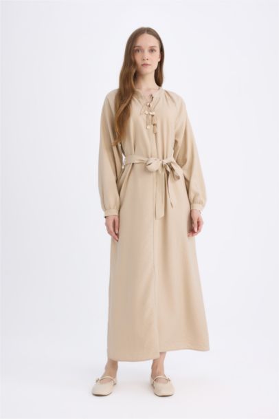 Robe longue à manches longues avec ceinture Coupe décontractée