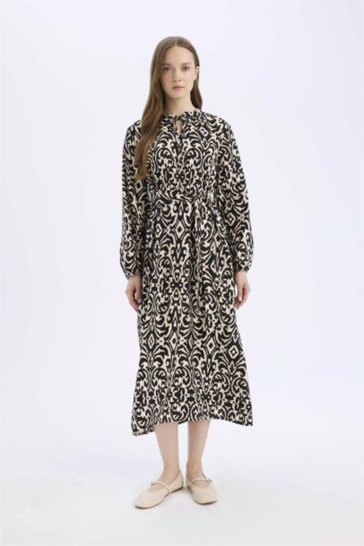 Relax Fit Printed Viscose Raglan Sleeves Dress