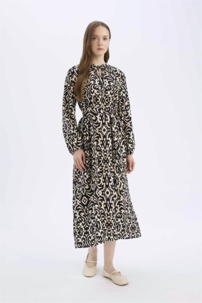 Relax Fit Printed Viscose Raglan Sleeves Dress