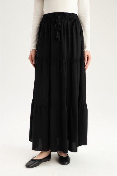 Beli Bağcıklı Viskon Maxi Etek