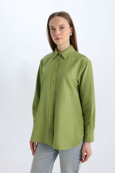 Relax Fit Poplin Shirt Collar Long Sleeve Tunic