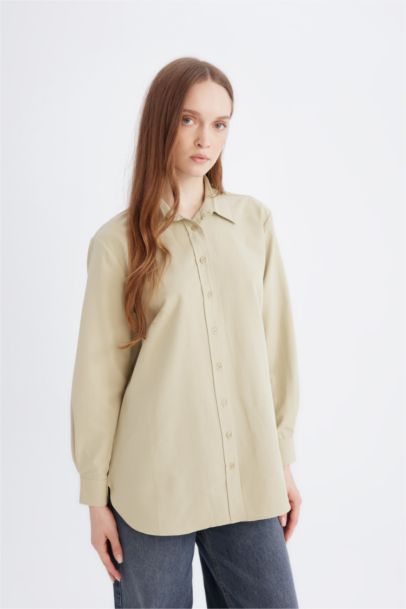 Relax Fit Poplin Shirt Collar Long Sleeve Tunic