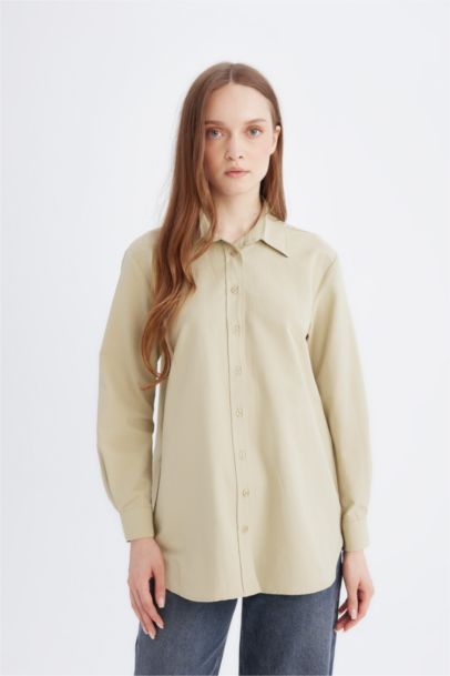 Relax Fit Poplin Shirt Collar Long Sleeve Tunic