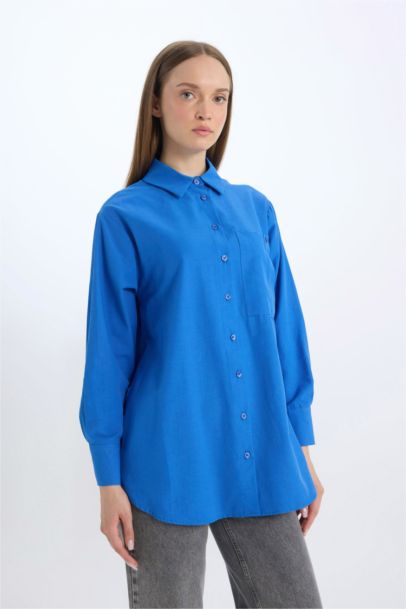 Relax Fit Poplin Shirt Collar Long Sleeve Tunic