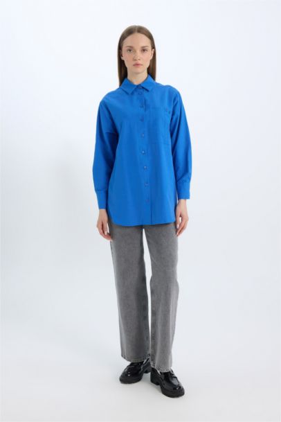 Relax Fit Poplin Shirt Collar Long Sleeve Tunic