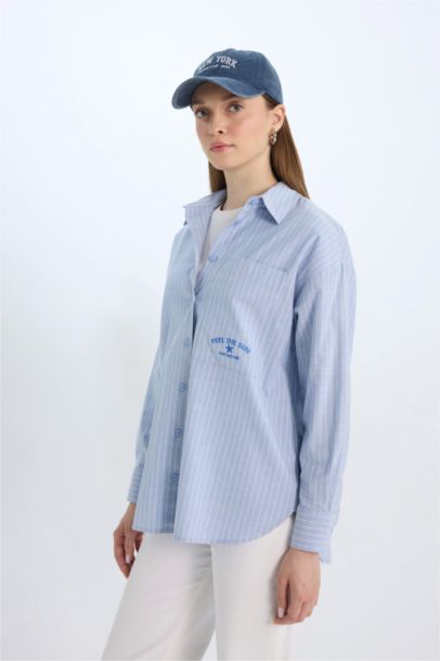 Relax Fit Poplin Shirt Collar Long Sleeve Tunic