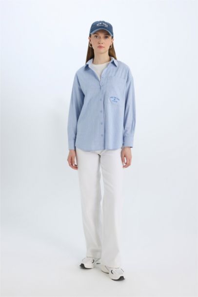 Relax Fit Poplin Shirt Collar Long Sleeve Tunic