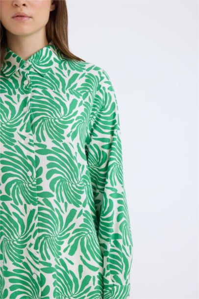 Relax Fit Viscose Shirt Collar Printed Long Sleeve Tunic