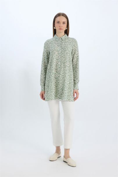 Tunique longue imprimée à manches longues en viscose