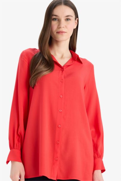 Regular Fit Viscose Shirt Collar Long Sleeve Tunic
