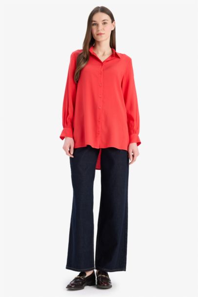Regular Fit Viscose Shirt Collar Long Sleeve Tunic