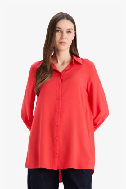 Regular Fit Viscose Shirt Collar Long Sleeve Tunic