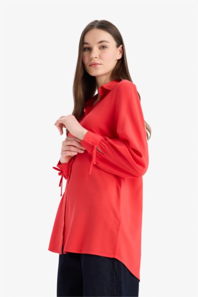 Regular Fit Viscose Shirt Collar Long Sleeve Tunic