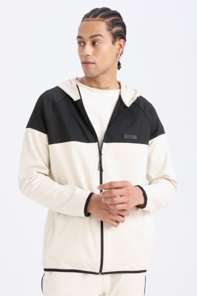 Standart Fit Kapüşonlu Skuba Dalgıç Kumaş Sporcu Fermuarlı Sweatshirt