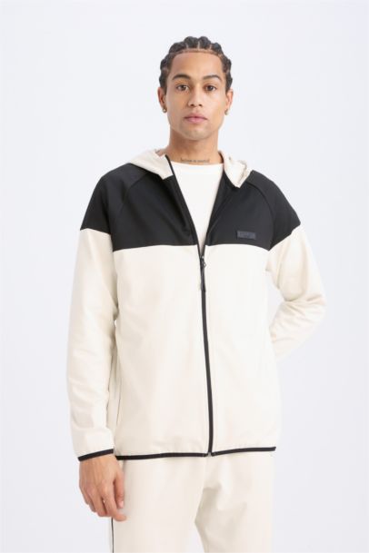 Standart Fit Kapüşonlu Skuba Dalgıç Kumaş Sporcu Fermuarlı Sweatshirt