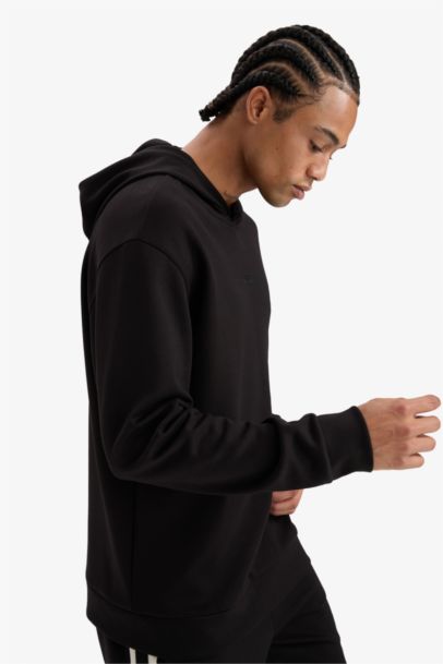 Standart Fit Kapüşonlu Skuba Dalgıç Kumaş Sporcu Sweatshirt