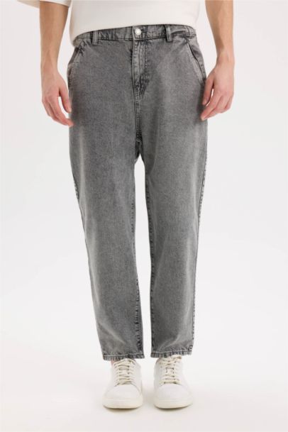 بنطلون قطن جينز قصة فضفاضة برجل واسع