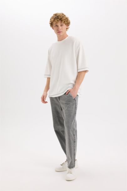 بنطلون قطن جينز قصة فضفاضة برجل واسع