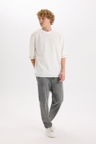 بنطلون قطن جينز قصة فضفاضة برجل واسع