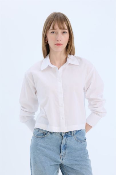 Poplin Long Sleeve Crop Shirt