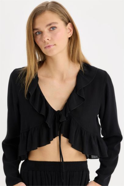 Regular Fit V-Neck Long Sleeve Blouse