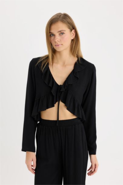 Regular Fit V-Neck Long Sleeve Blouse