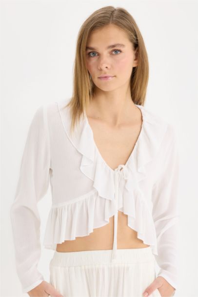 Regular Fit V-Neck Long Sleeve Blouse