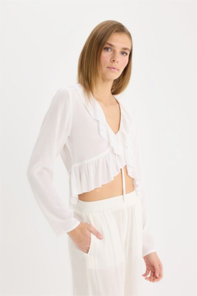 Regular Fit V-Neck Long Sleeve Blouse