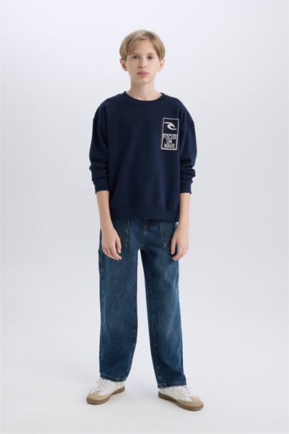 Sweatshirt oversize à col rond imprimé au dos pour garçon