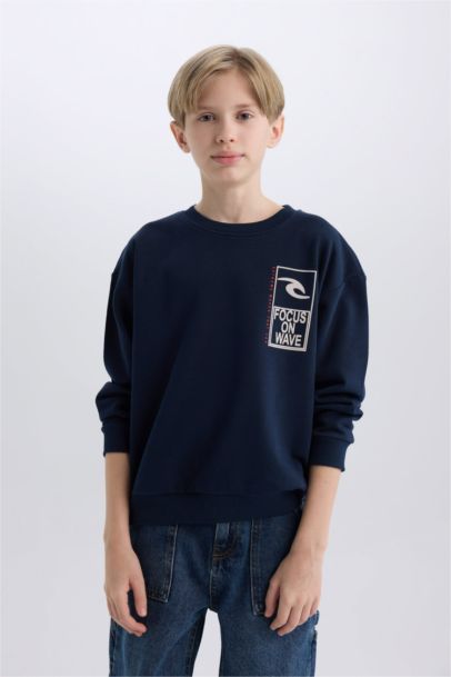 Sweatshirt oversize à col rond imprimé au dos pour garçon