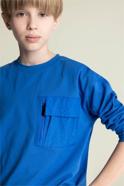 تيشيرت أولاد بكم طويل اوفر سايز برقبة مستديرة