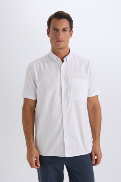 Regular Fit Polo Collar Oxford Short Sleeve Shirt