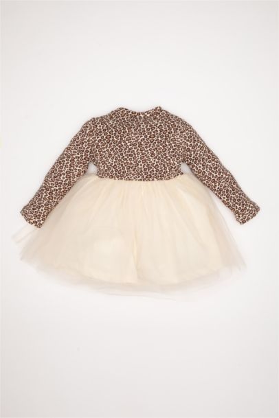 فستان جلد النمر مضلع برقبة مستديرة من قطعتين