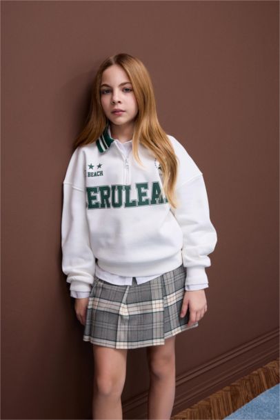 Sweatshirt oversize imprimé à col polo pour fille