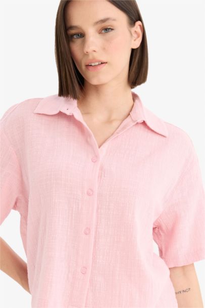 Oversize Fit Linen Look Short Sleeve Shirt