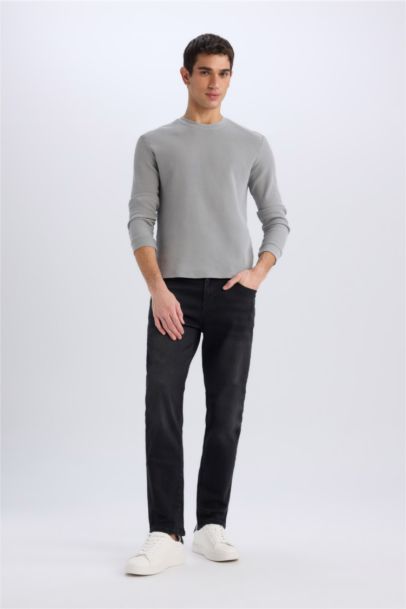 Regular Fit Crew Neck Long Sleeve Waffle T-Shirt