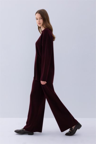 Triko Pantolon Regular Fit Beli Lastikli Cepli Basic Düz Paça