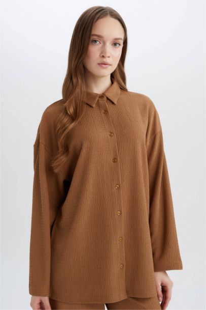 تيشيرت ردن طويل منسوج قصة مريحة بياخة بولو