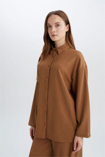 تيشيرت ردن طويل منسوج قصة مريحة بياخة بولو