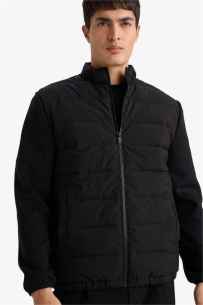 Slim Fit High Neck Zippered Puffer Jacket