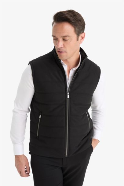 Slim Fit Stand Collar Zippered Puffer Vest