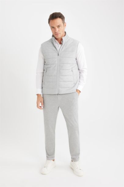 Slim Fit Stand Collar Zippered Puffer Vest