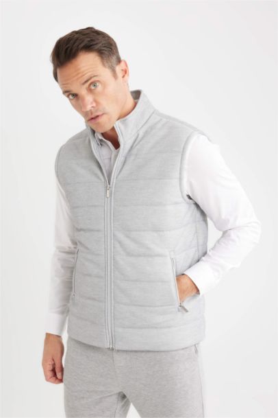 Slim Fit Stand Collar Zippered Puffer Vest