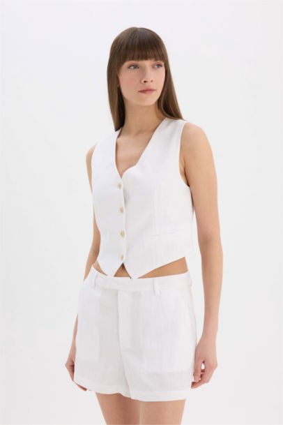 Slim Fit V-Neck Linen Blended Vest