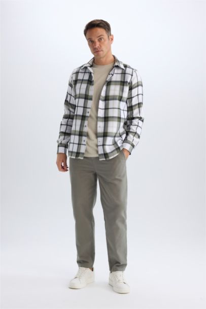 Regular Fit Polo Collar Checked Cotton Long Sleeve Shirt