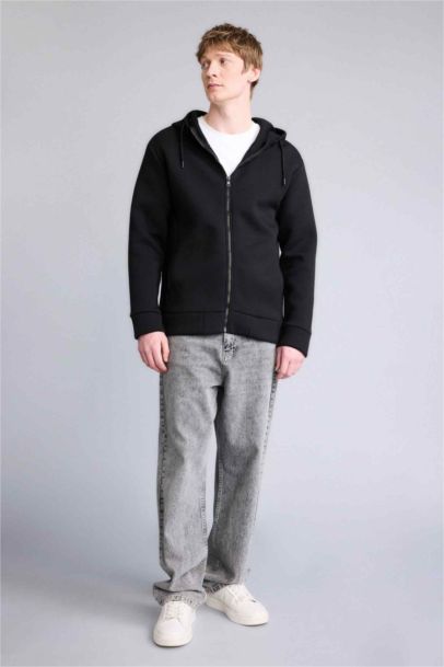 جاكيت رياضي قصة مريحة بغطاء للرأس وبطانة ناعمة